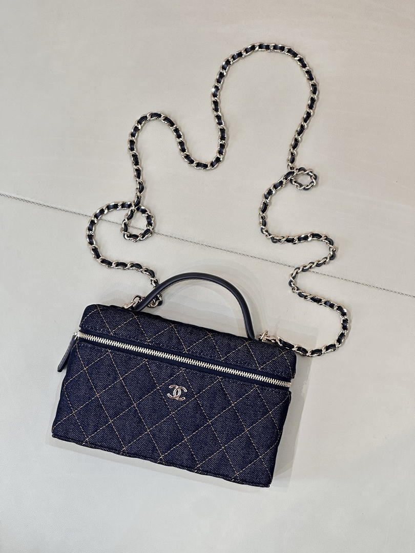 Chanel Classic Vanity with Chain Denim & Gold-Tone Metal AP4385 Dark Blue & Orange
