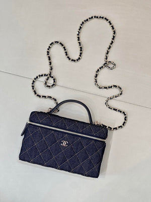 Chanel Classic Vanity with Chain Denim & Gold-Tone Metal AP4385 Dark Blue & Orange - Default Title - View 2