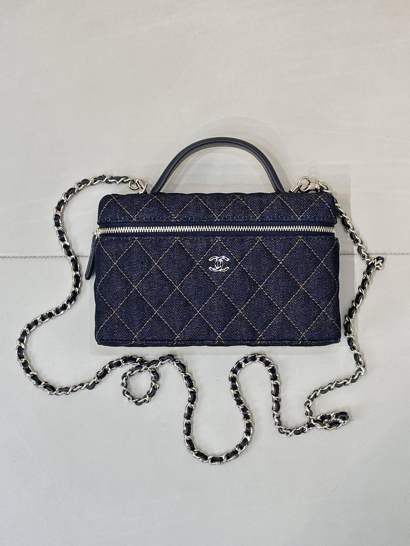 Chanel Classic Vanity with Chain Denim & Gold-Tone Metal AP4385 Dark Blue & Orange