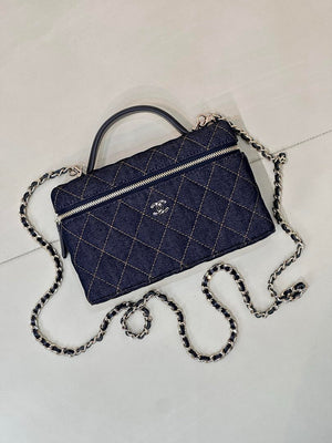 Chanel Classic Vanity with Chain Denim & Gold-Tone Metal AP4385 Dark Blue & Orange - Default Title - View 4