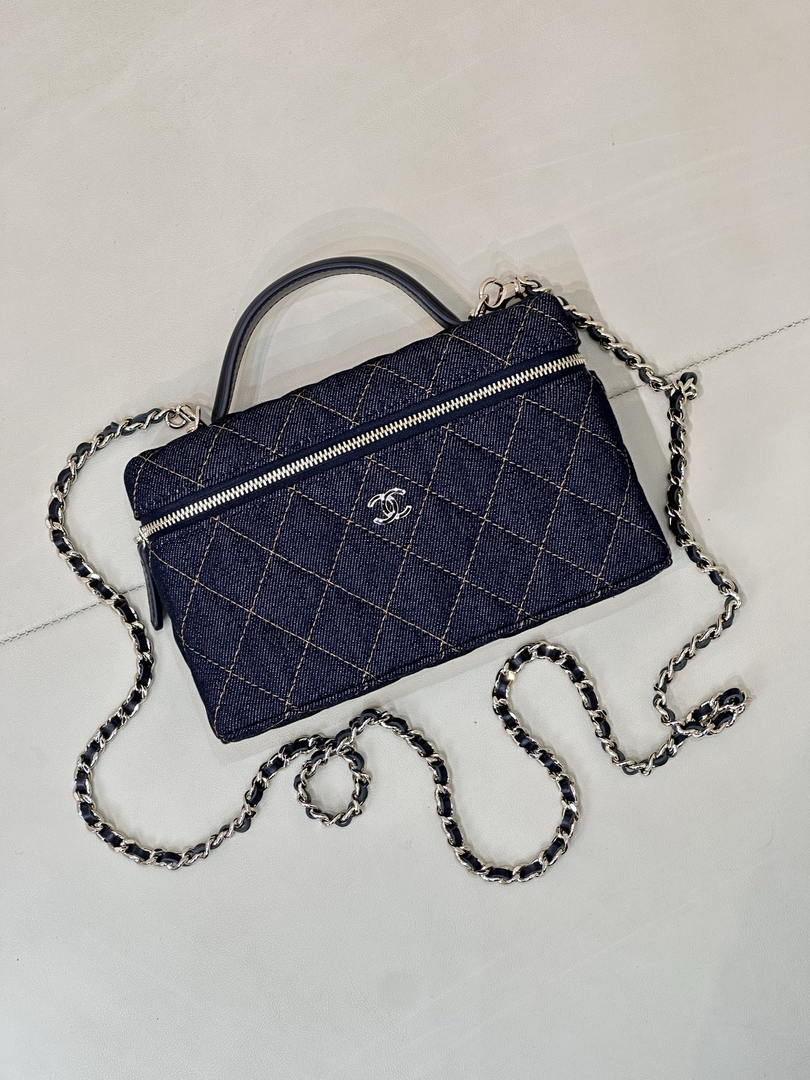 Chanel Classic Vanity with Chain Denim & Gold-Tone Metal AP4385 Dark Blue & Orange