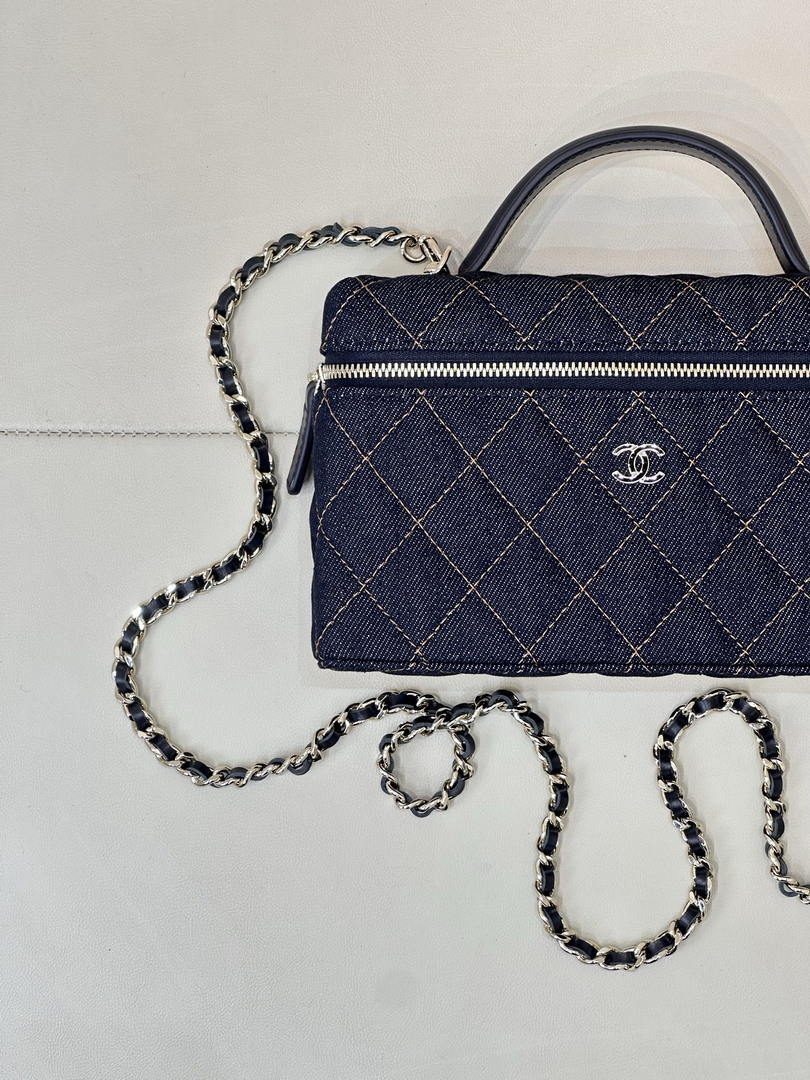 Chanel Classic Vanity with Chain Denim & Gold-Tone Metal AP4385 Dark Blue & Orange