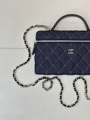 Chanel Classic Vanity with Chain Denim & Gold-Tone Metal AP4385 Dark Blue & Orange - Default Title - View 5