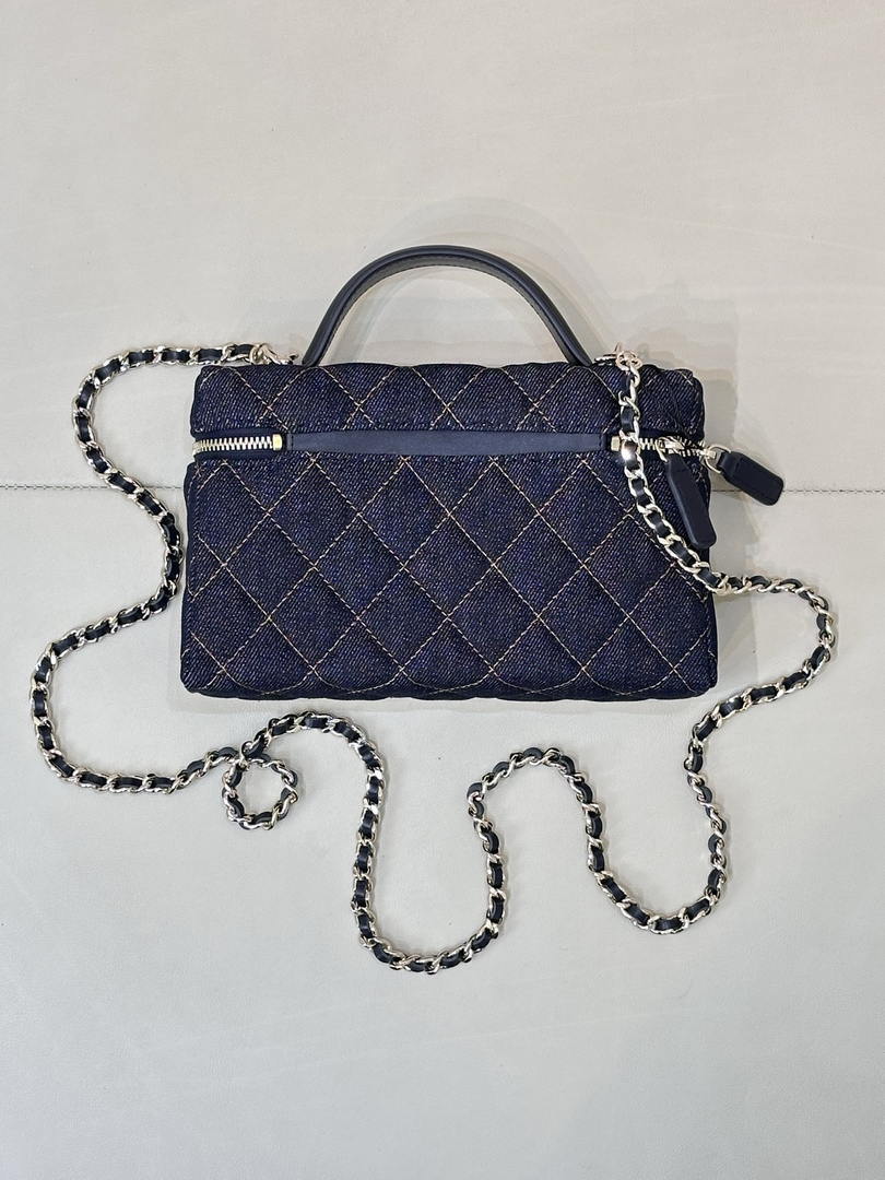 Chanel Classic Vanity with Chain Denim & Gold-Tone Metal AP4385 Dark Blue & Orange