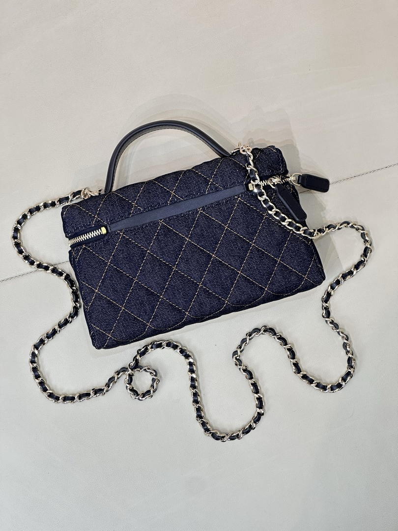 Chanel Classic Vanity with Chain Denim & Gold-Tone Metal AP4385 Dark Blue & Orange - Default Title - View 8