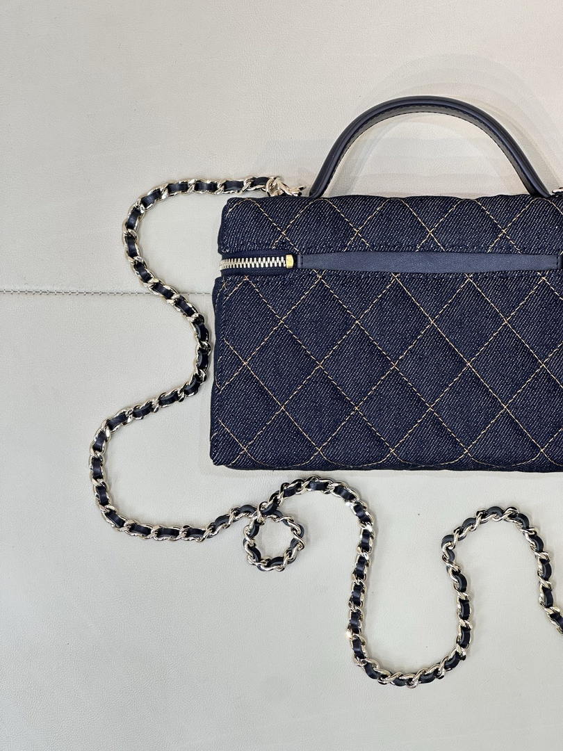 Chanel Classic Vanity with Chain Denim & Gold-Tone Metal AP4385 Dark Blue & Orange
