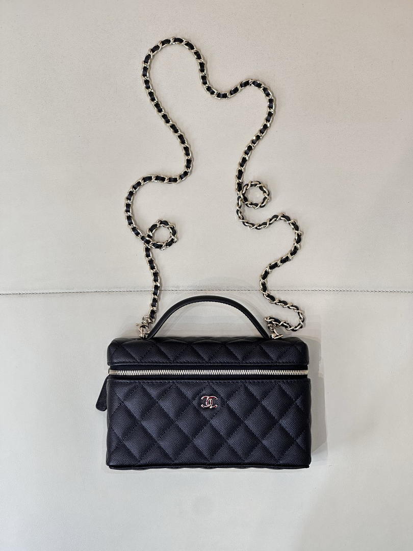 Chanel Classic Vanity with Chain Grained Shiny Calfskin & Gold-Tone Metal AP4385 Black - Default Title - View 1