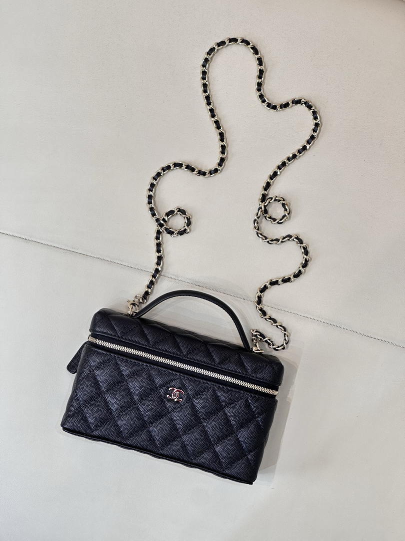 Chanel Classic Vanity with Chain Grained Shiny Calfskin & Gold-Tone Metal AP4385 Black - Default Title - View 3
