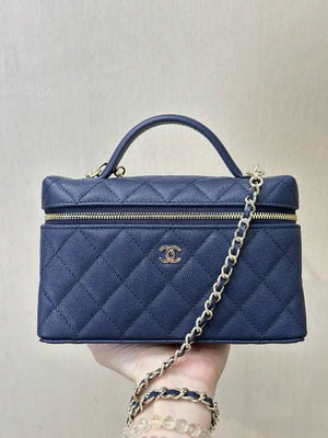 Chanel Classic Vanity with Chain Grained Shiny Calfskin & Gold-Tone Metal AP4385 Navy Blue - Default Title - View 3