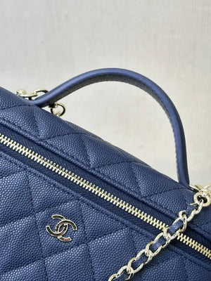 Chanel Classic Vanity with Chain Grained Shiny Calfskin & Gold-Tone Metal AP4385 Navy Blue - Default Title - View 5