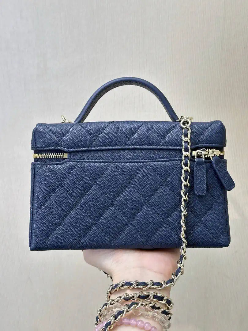 Chanel Classic Vanity with Chain Grained Shiny Calfskin & Gold-Tone Metal AP4385 Navy Blue - Default Title - View 7