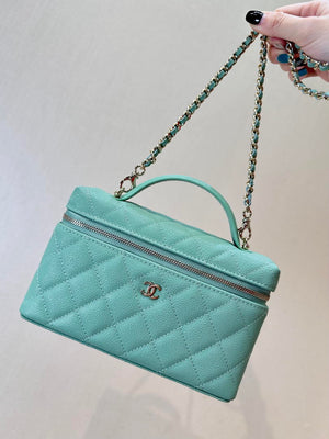 Chanel Classic Vanity with Chain Grained Shiny Calfskin & Gold-Tone Metal AP4385 Green - Default Title - View 1