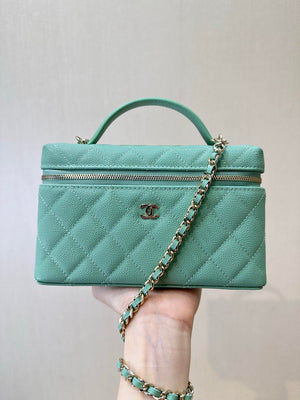 Chanel Classic Vanity with Chain Grained Shiny Calfskin & Gold-Tone Metal AP4385 Green - Default Title - View 3