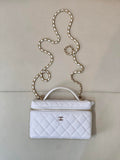 Chanel Classic Vanity with Chain Grained Shiny Calfskin & Gold-Tone Metal AP4385 White