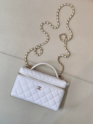 Chanel Classic Vanity with Chain Grained Shiny Calfskin & Gold-Tone Metal AP4385 White - Default Title - View 2
