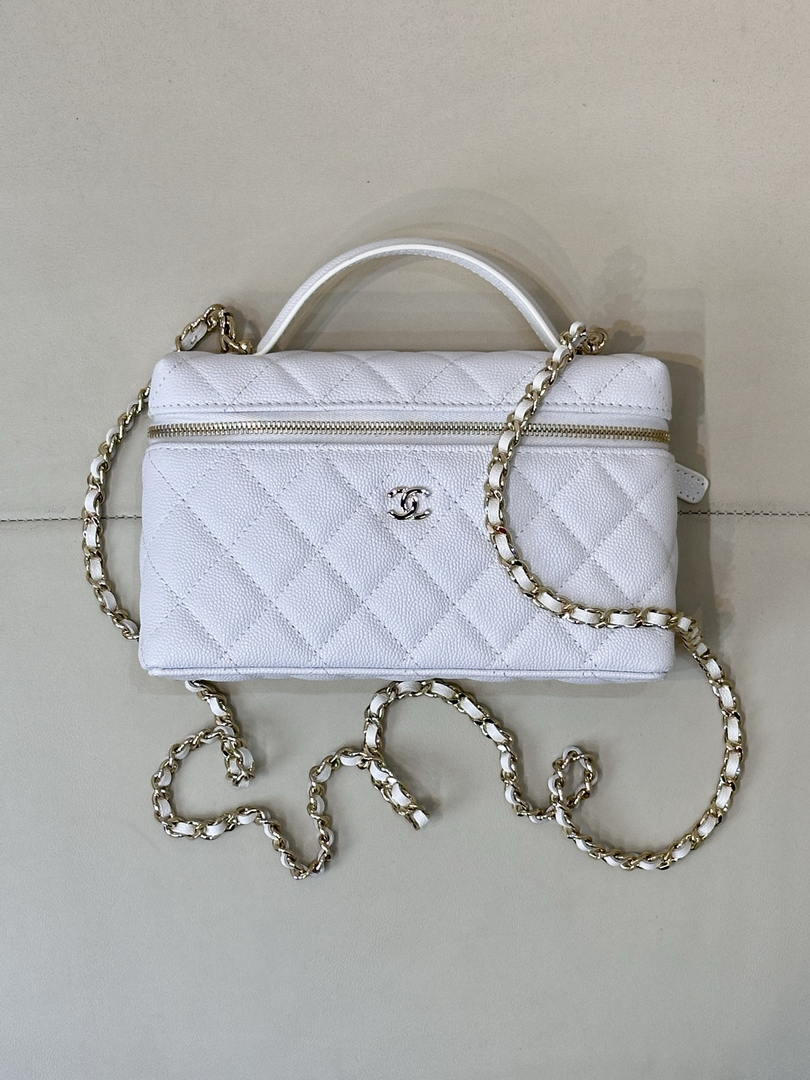 Chanel Classic Vanity with Chain Grained Shiny Calfskin & Gold-Tone Metal AP4385 White