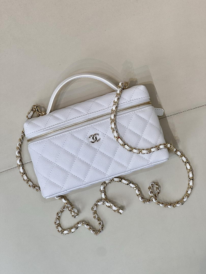 Chanel Classic Vanity with Chain Grained Shiny Calfskin & Gold-Tone Metal AP4385 White