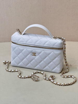 Chanel Classic Vanity with Chain Grained Shiny Calfskin & Gold-Tone Metal AP4385 White - Default Title - View 5