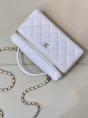 Chanel Classic Vanity with Chain Grained Shiny Calfskin & Gold-Tone Metal AP4385 White - Default Title - View 6