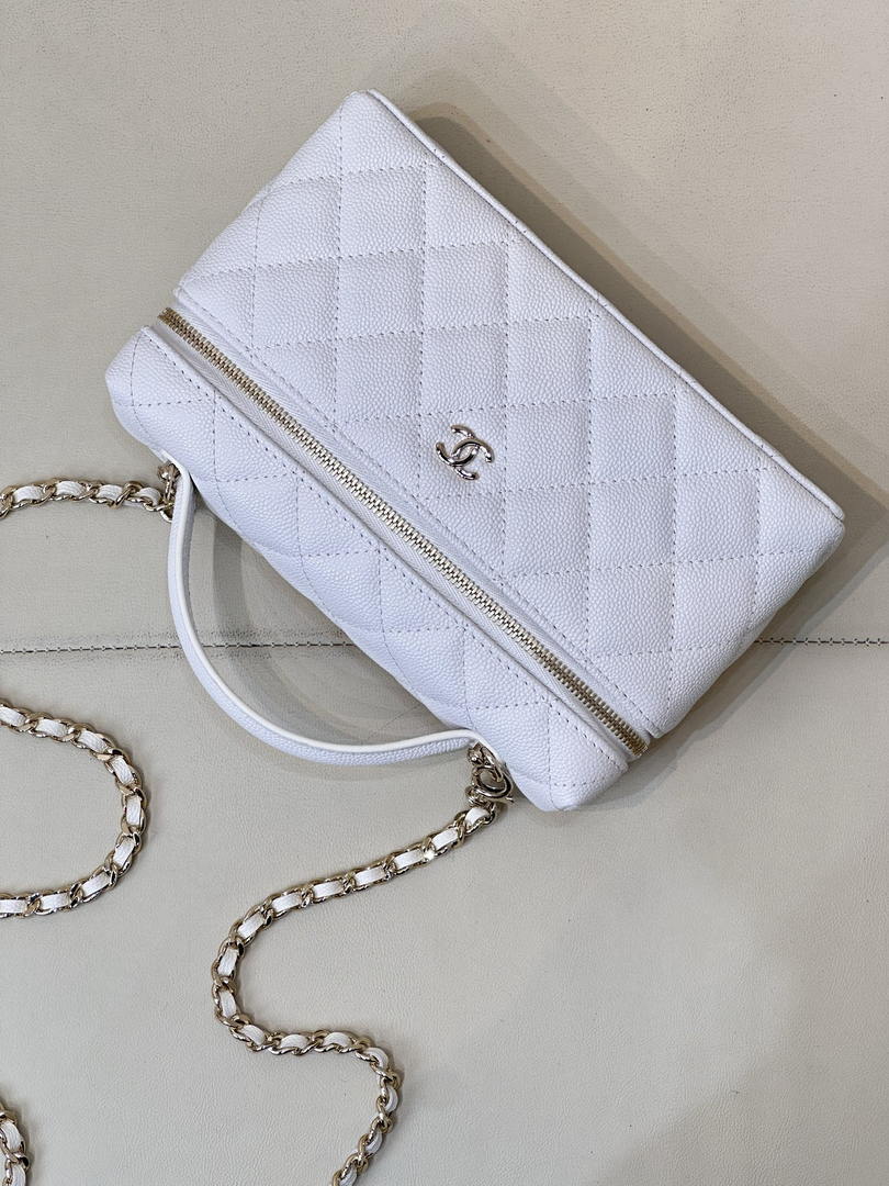 Chanel Classic Vanity with Chain Grained Shiny Calfskin & Gold-Tone Metal AP4385 White - Default Title - View 6