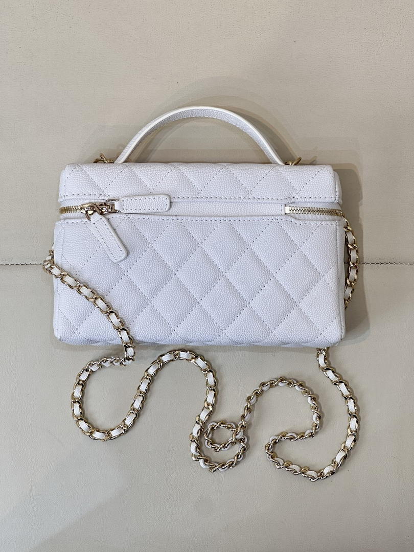 Chanel Classic Vanity with Chain Grained Shiny Calfskin & Gold-Tone Metal AP4385 White