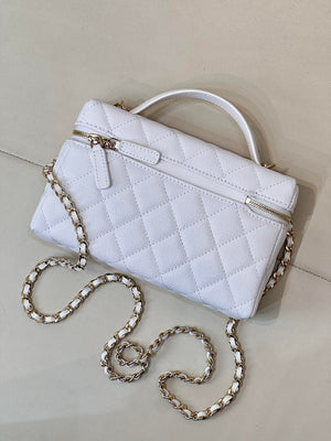 Chanel Classic Vanity with Chain Grained Shiny Calfskin & Gold-Tone Metal AP4385 White - Default Title - View 9