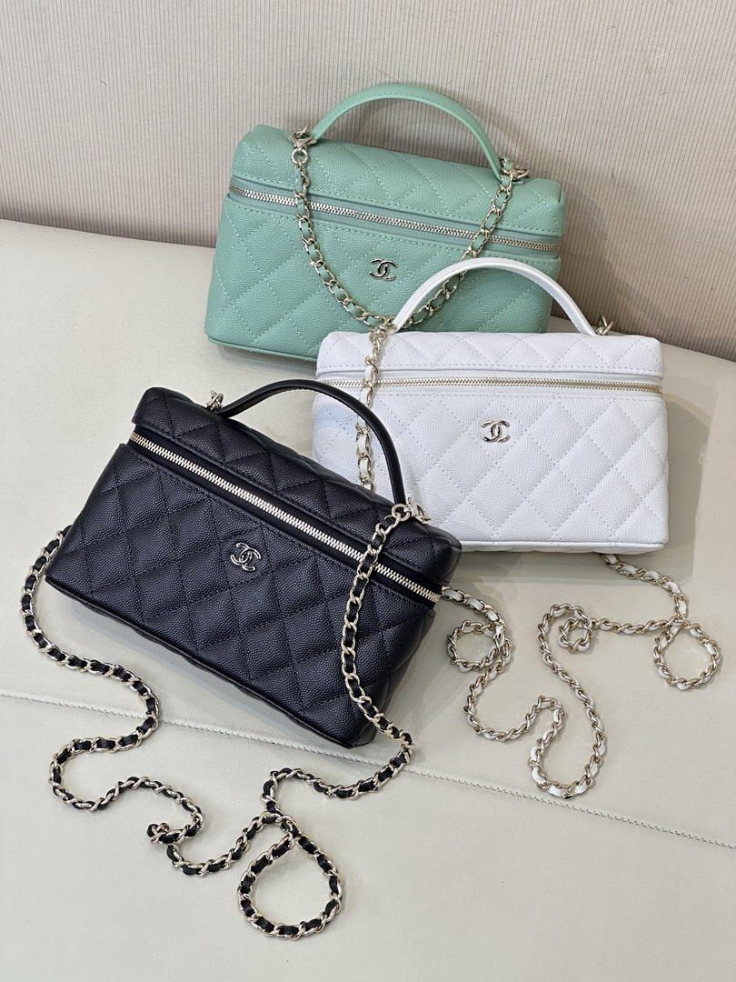 Chanel Classic Vanity with Chain Grained Shiny Calfskin & Gold-Tone Metal AP4385 White - Default Title - View 11