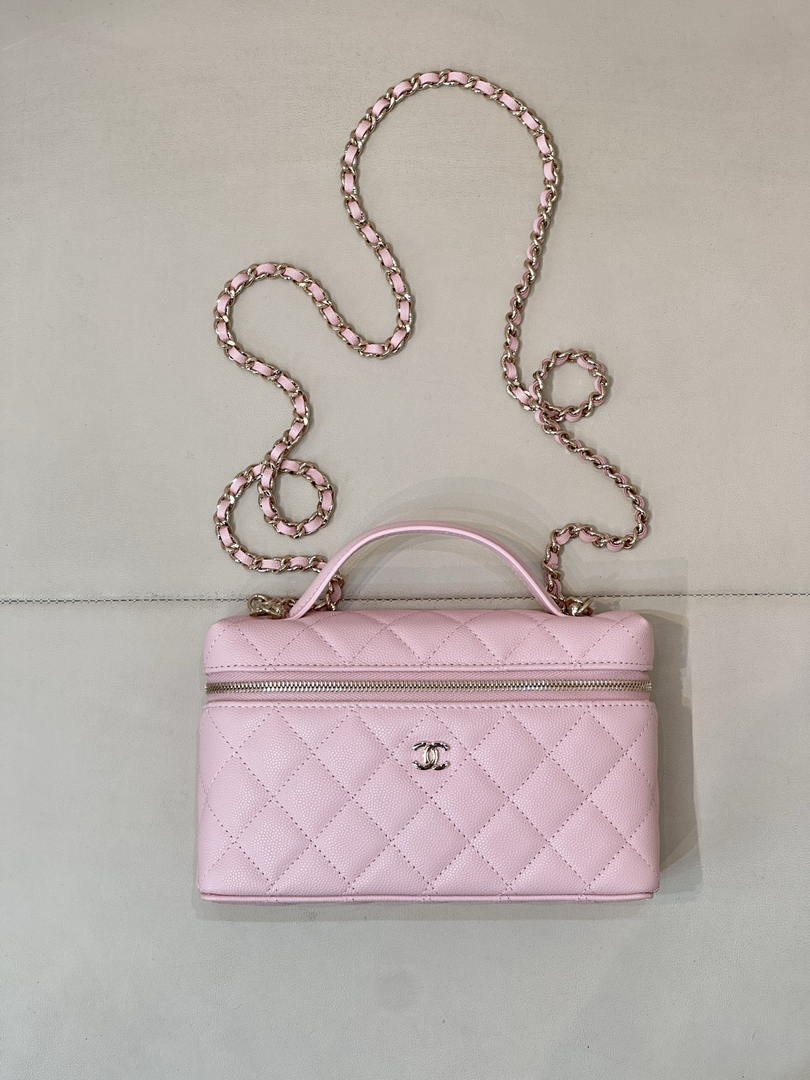 Chanel Classic Vanity with Chain Grained Shiny Calfskin & Gold-Tone Metal AP4385 Pink - Default Title - View 1