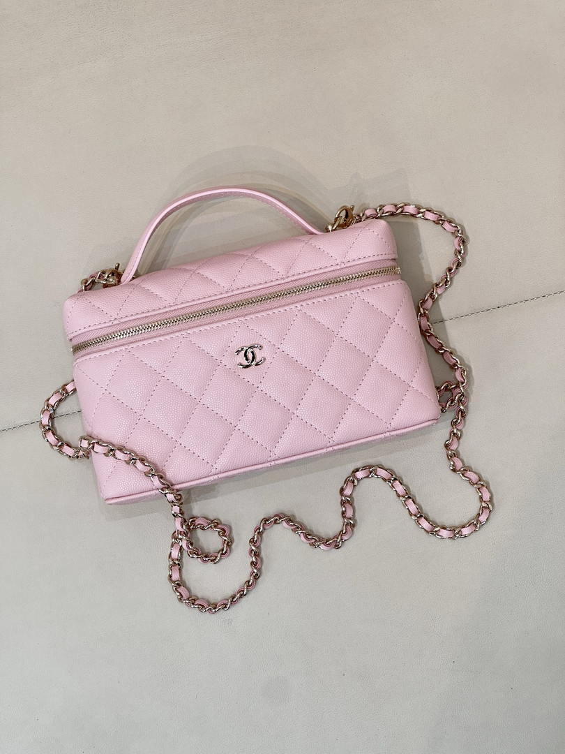 Chanel Classic Vanity with Chain Grained Shiny Calfskin & Gold-Tone Metal AP4385 Pink