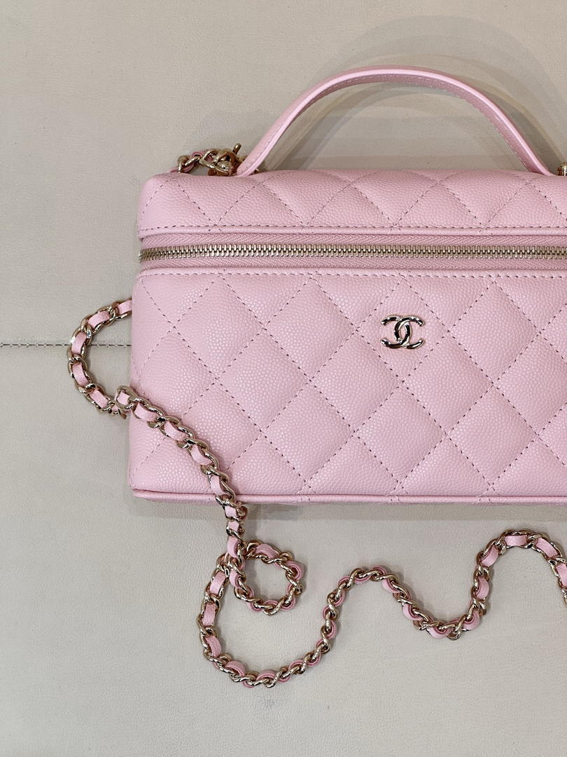 Chanel Classic Vanity with Chain Grained Shiny Calfskin & Gold-Tone Metal AP4385 Pink