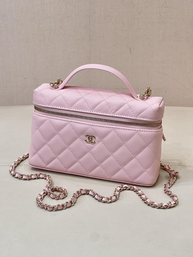 Chanel Classic Vanity with Chain Grained Shiny Calfskin & Gold-Tone Metal AP4385 Pink