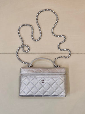 Chanel Classic Vanity with Chain Grained Shiny Calfskin & Gold-Tone Metal AP4385 Silver - Default Title - View 1