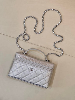 Chanel Classic Vanity with Chain Grained Shiny Calfskin & Gold-Tone Metal AP4385 Silver - Default Title - View 2