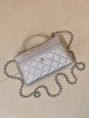 Chanel Classic Vanity with Chain Grained Shiny Calfskin & Gold-Tone Metal AP4385 Silver - Default Title - View 4