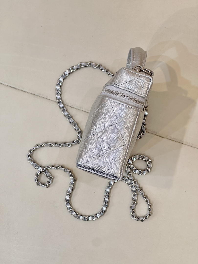Chanel Classic Vanity with Chain Grained Shiny Calfskin & Gold-Tone Metal AP4385 Silver - Default Title - View 6