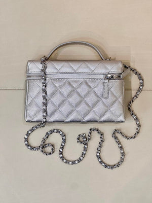 Chanel Classic Vanity with Chain Grained Shiny Calfskin & Gold-Tone Metal AP4385 Silver - Default Title - View 7