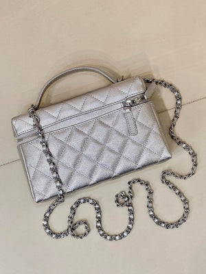Chanel Classic Vanity with Chain Grained Shiny Calfskin & Gold-Tone Metal AP4385 Silver - Default Title - View 8