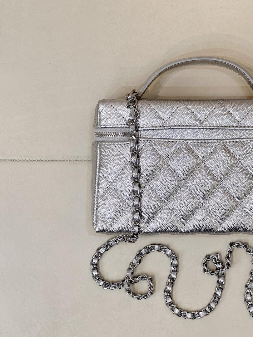 Chanel Classic Vanity with Chain Grained Shiny Calfskin & Gold-Tone Metal AP4385 Silver - Default Title - View 9