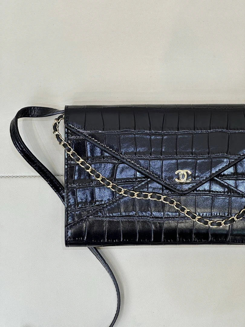 Chanel Clutch with Chain Crocodile Embossed Calfskin AP5233 Black - Default Title - View 2