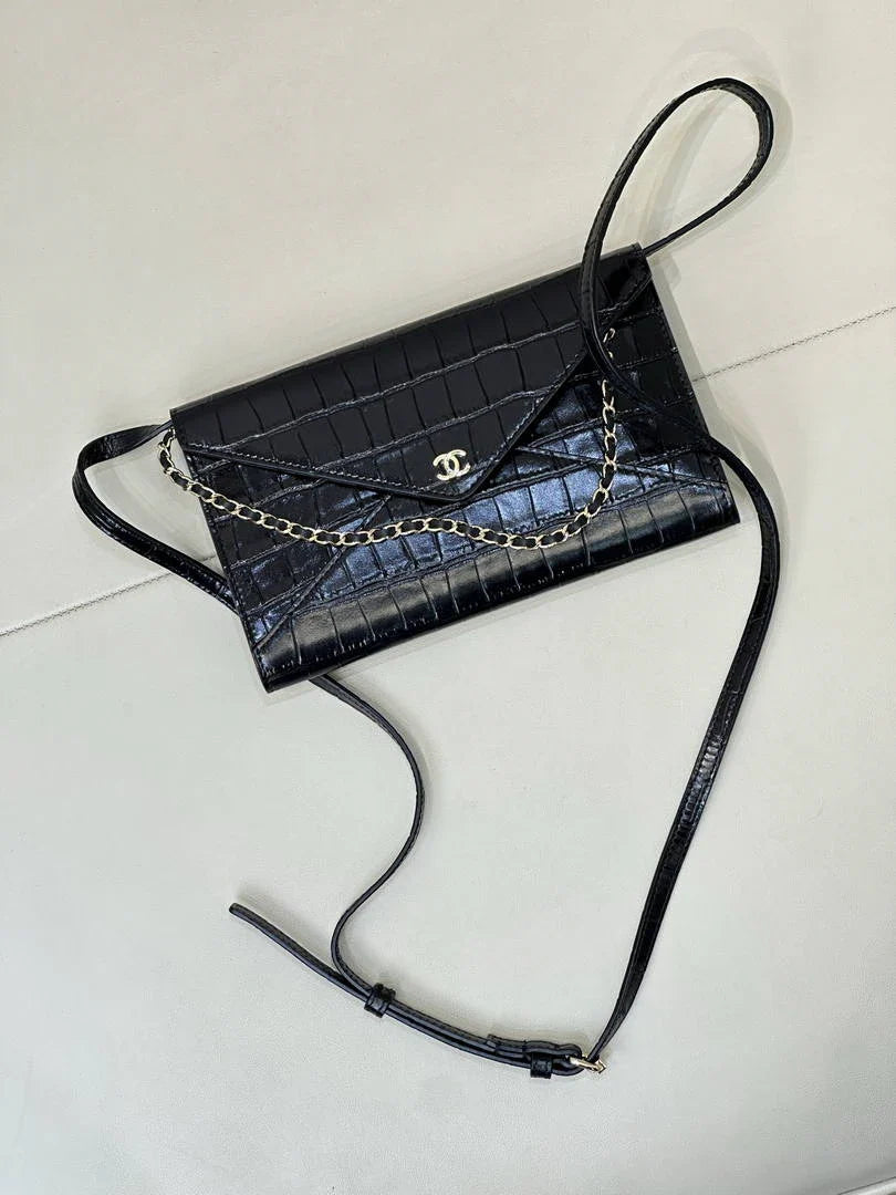 Chanel Clutch with Chain Crocodile Embossed Calfskin AP5233 Black - Default Title - View 7