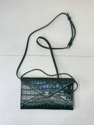 Chanel Clutch with Chain Crocodile Embossed Calfskin AP5233 Green - Default Title - View 1