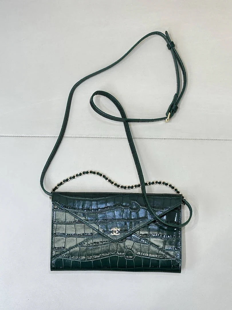 Chanel Clutch with Chain Crocodile Embossed Calfskin AP5233 Green - Default Title - View 1