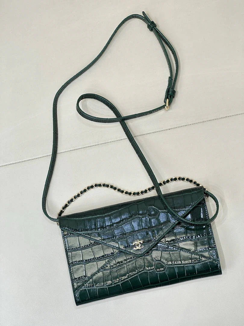 Chanel Clutch with Chain Crocodile Embossed Calfskin AP5233 Green - Default Title - View 2