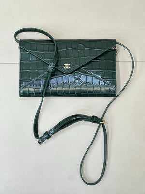 Chanel Clutch with Chain Crocodile Embossed Calfskin AP5233 Green - Default Title - View 3