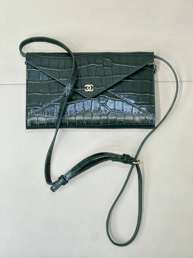 Chanel Clutch with Chain Crocodile Embossed Calfskin AP5233 Green - Default Title - View 3