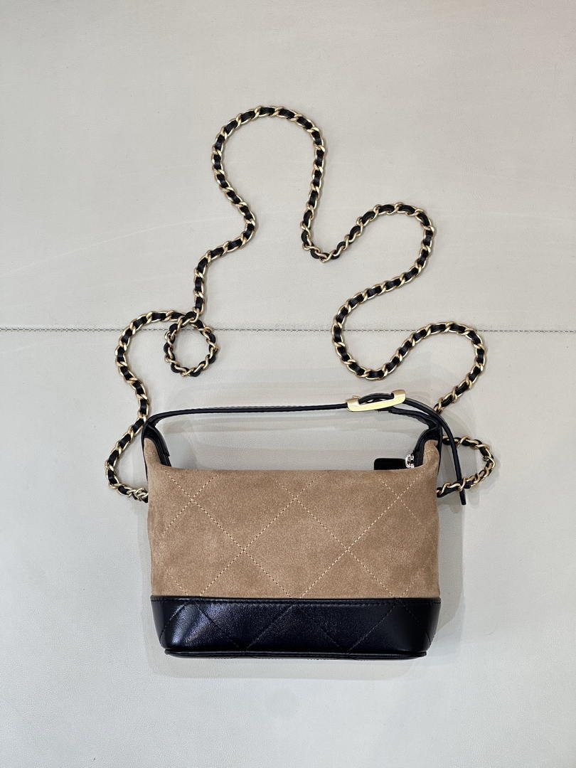 Chanel  Clutch with chain  Suede Calfskin  Shiny Lambskin & Gold-Tone Metal  AP5187 Camel & Black - Default Title - View 6