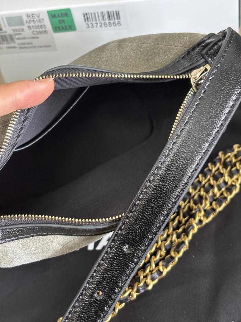 Chanel  Clutch with chain  Suede Calfskin  Shiny Lambskin & Gold-Tone Metal  AP5187 Khaki & Black