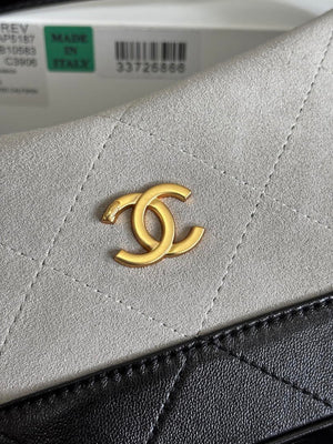 Chanel  Clutch with chain  Suede Calfskin  Shiny Lambskin & Gold-Tone Metal  AP5187 Gray & Black - Default Title - View 5