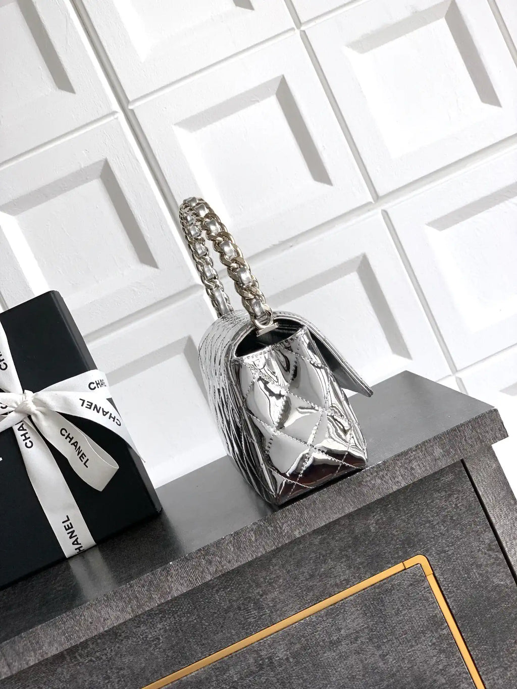 Chanel Evening with Handle Bag Patent leather AS6675 Silver
