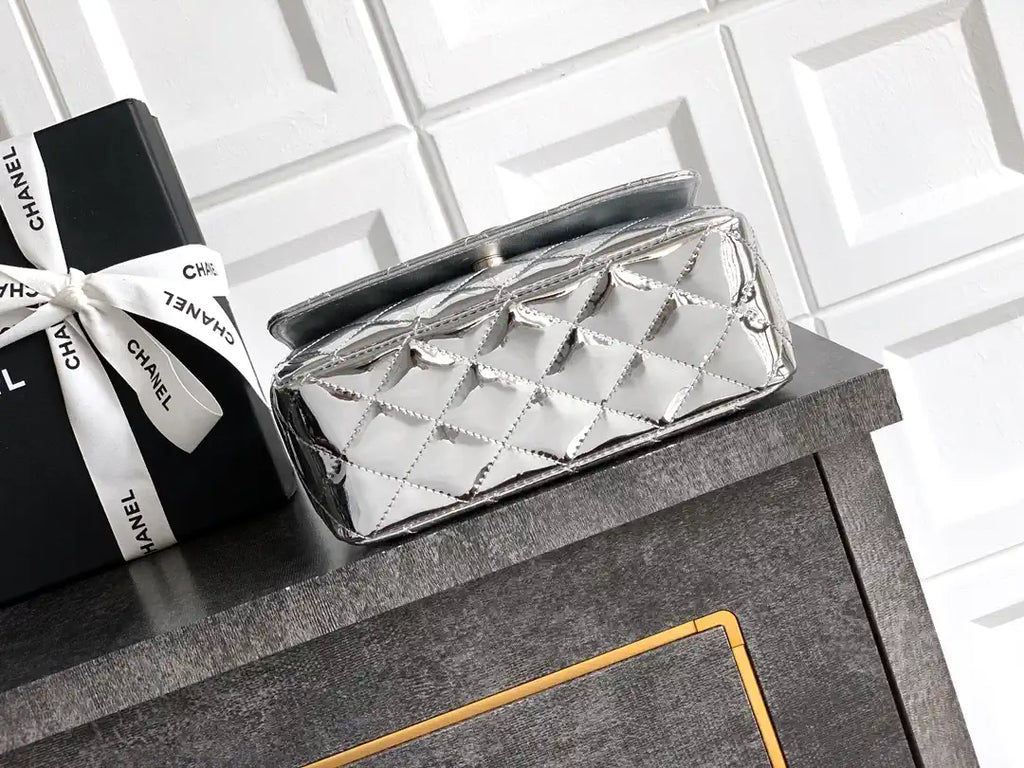 Chanel Evening with Handle Bag Patent leather AS6675 Silver
